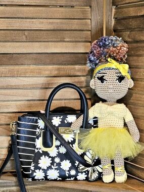 Hand-made By Lendoria Crochet Ballerina Doll Of Color With Yellow and Cream NWOT